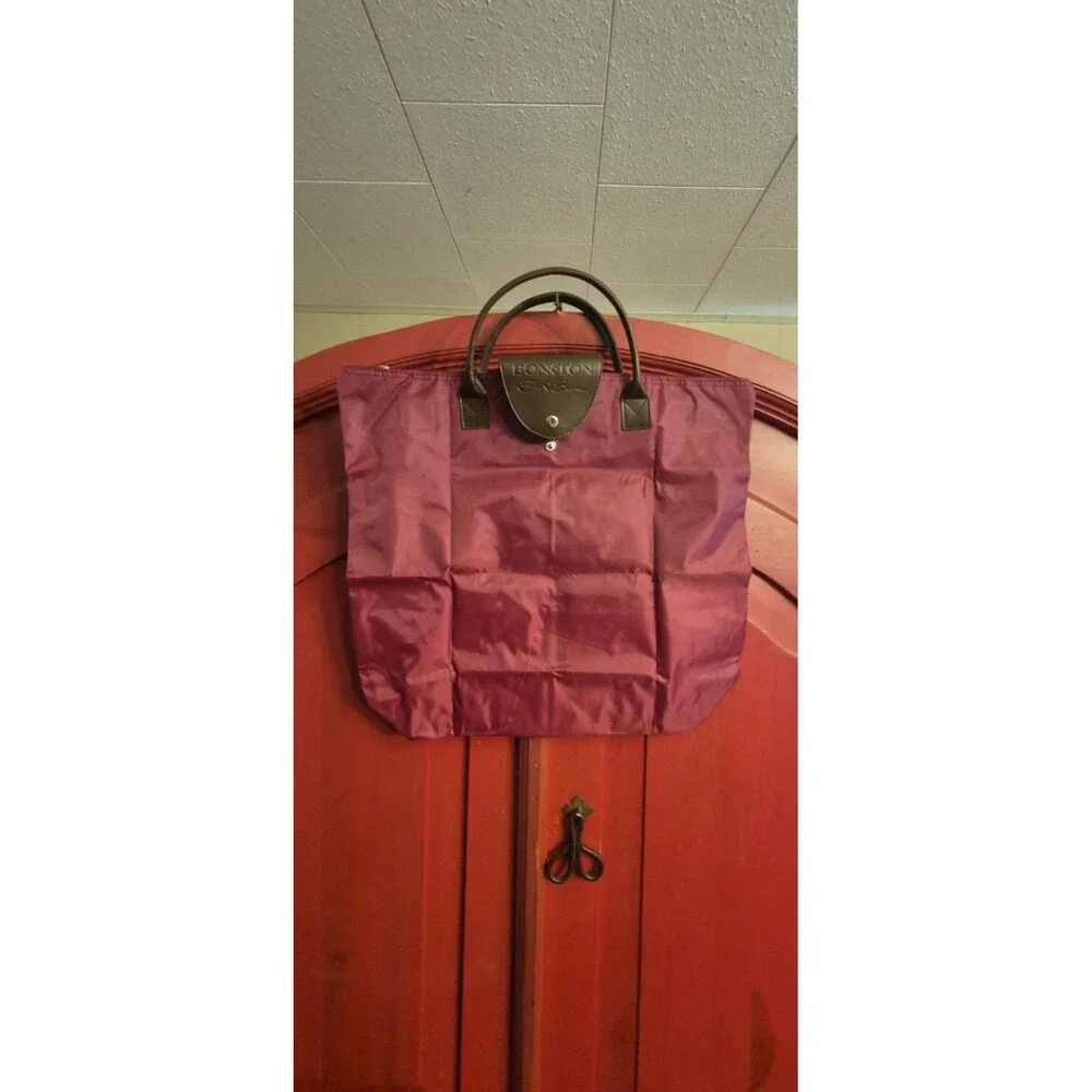 Vintage The Bon-Ton Elder-Beerman Folding Tote Bag Magenta Nylon Travel Purse